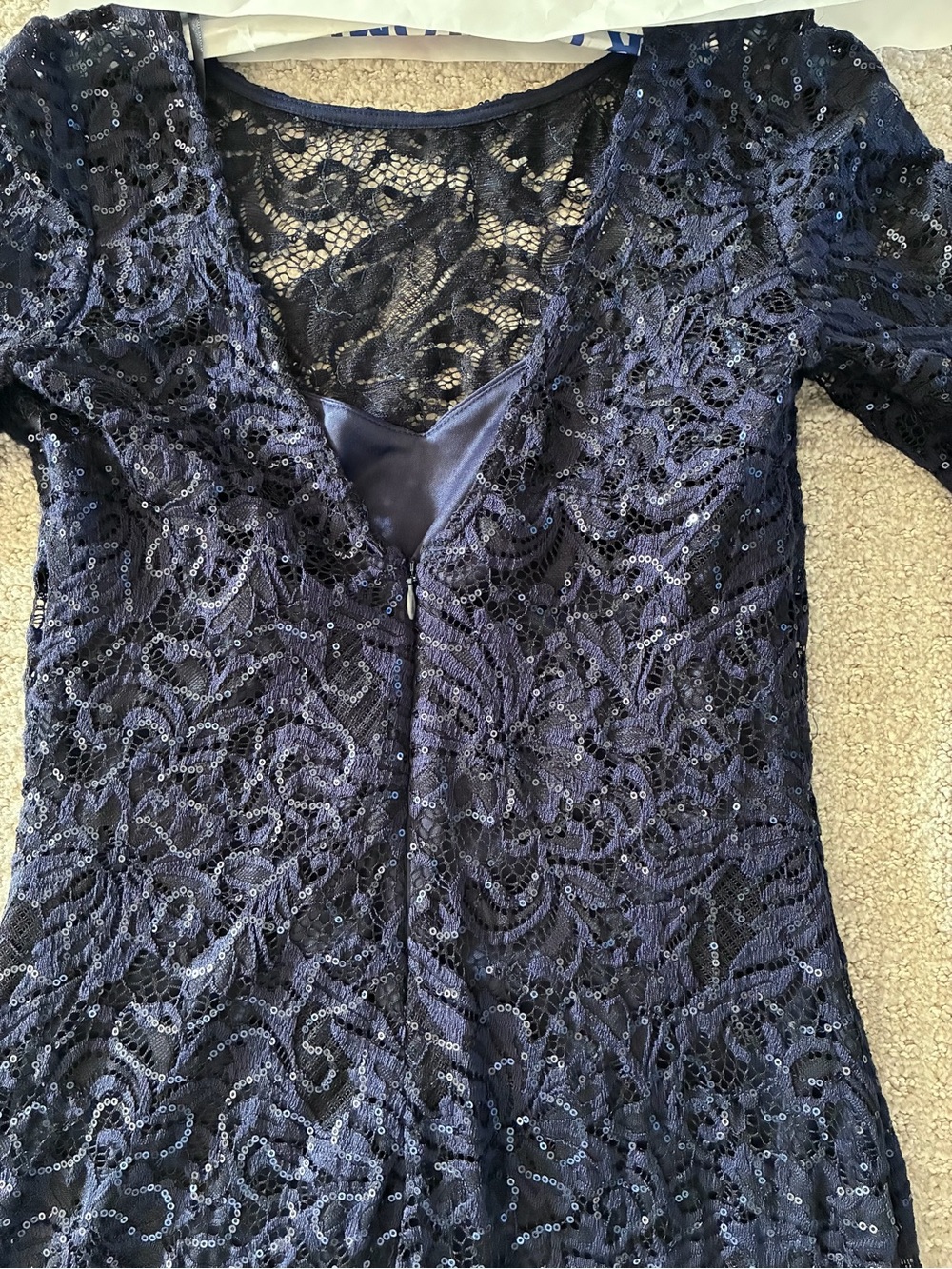 MARINA Navy Sequin Lace Dress - Picture 13 of 13